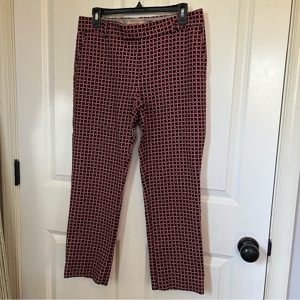 Banana Republic Red and Black Ankle Pants with Geometric Pattern Size 8